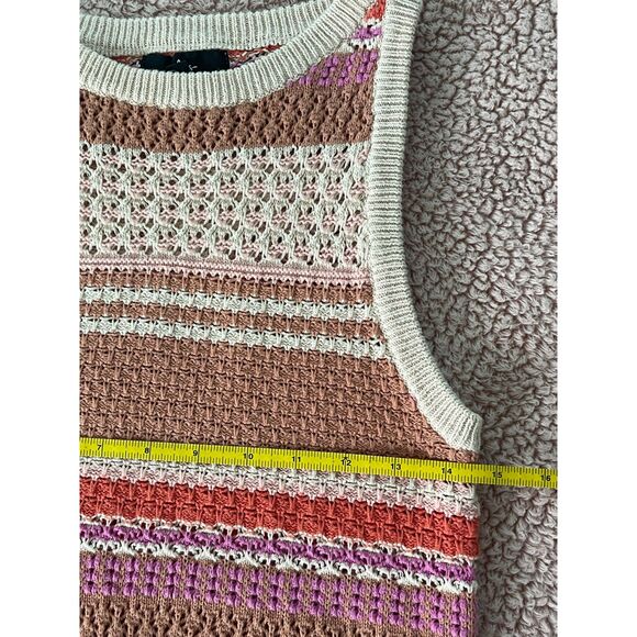 Lulus Women’s Striped Crochet Knit Tank Top Small Sz Beige Multicolor Boho Chic - Picture 6 of 6
